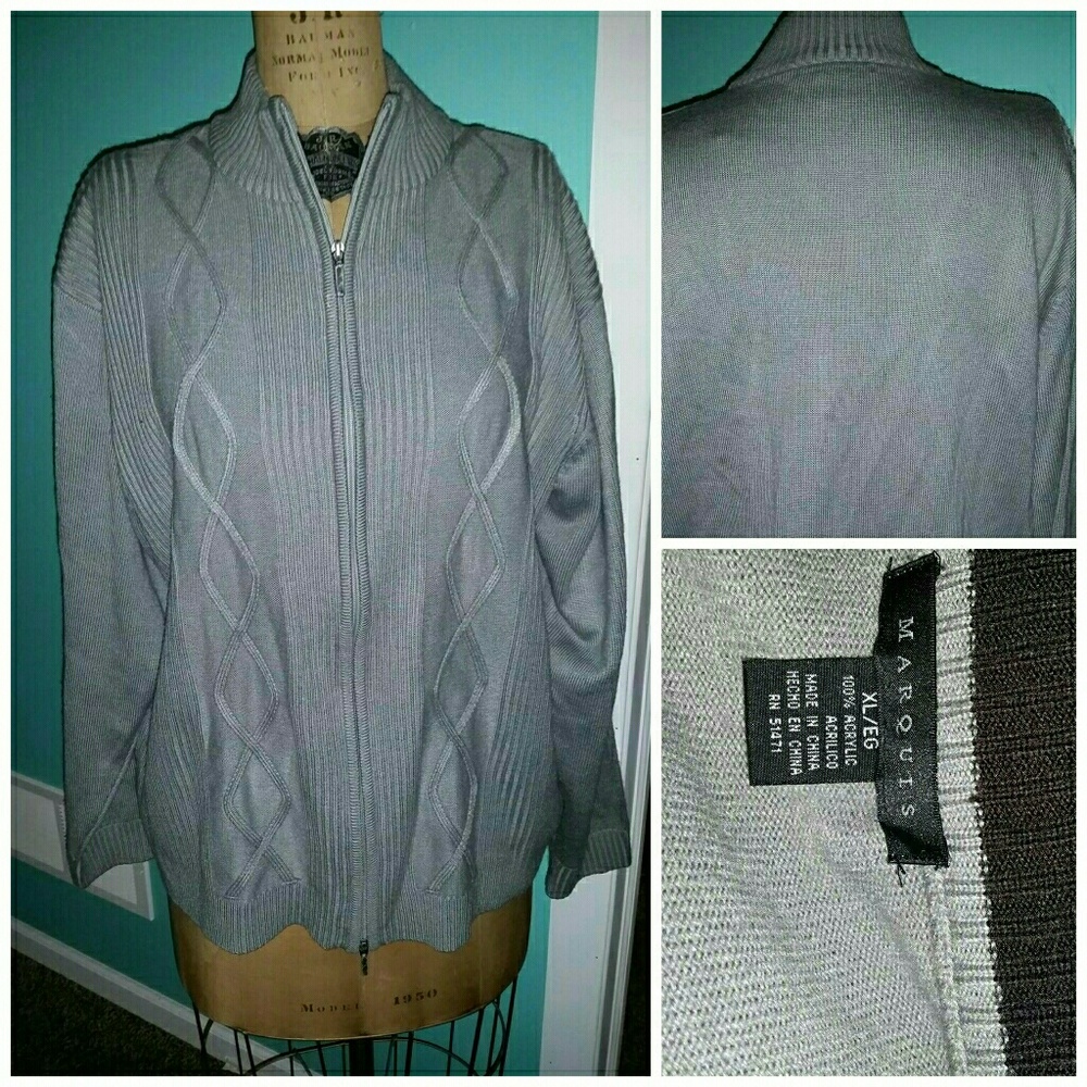 Mens marquis grey zip front sweater xl